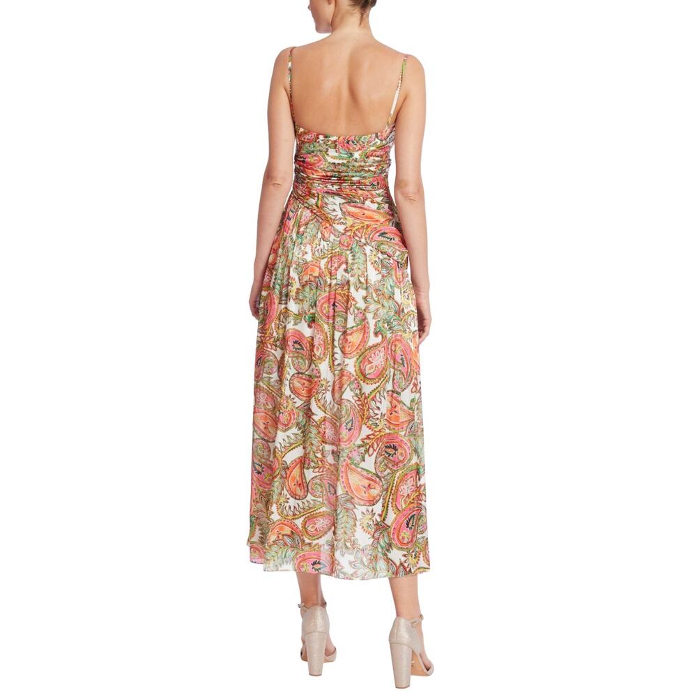 Badgley Mischka Elegant Paisley Print Ruched Maxi Designer Dress Size 6 - Picture 4 of 10
